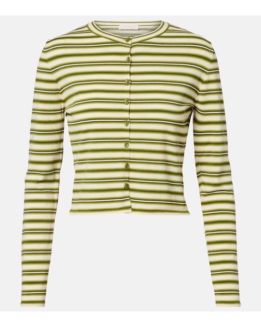 Faithfull The Brand Green Cinta Striped Cotton-Blend Cardigan