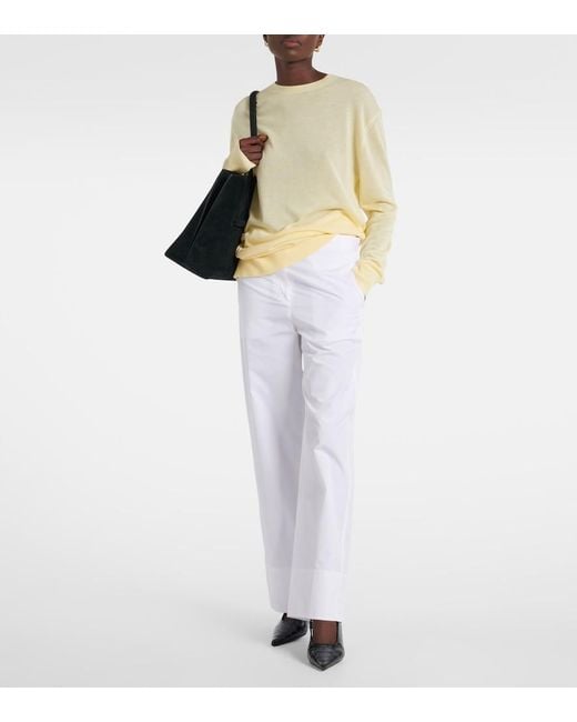 Totême White Twisted Seam Cotton Poplin Wide-Leg Pants