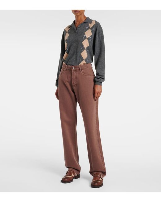 Miu Miu Brown Logo Wide-Leg Jeans