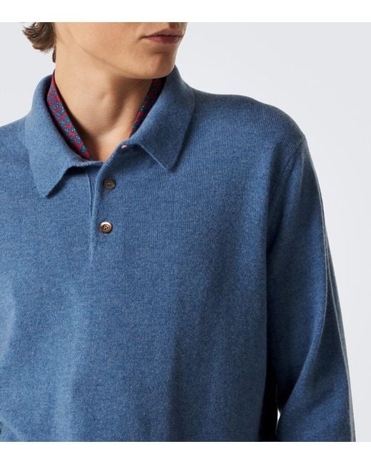 Rubinacci Blue Cashmere Polo Sweater for men