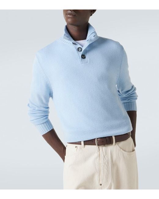 Allude Blue Wool And Cashmere Turtleneck Sweater for men