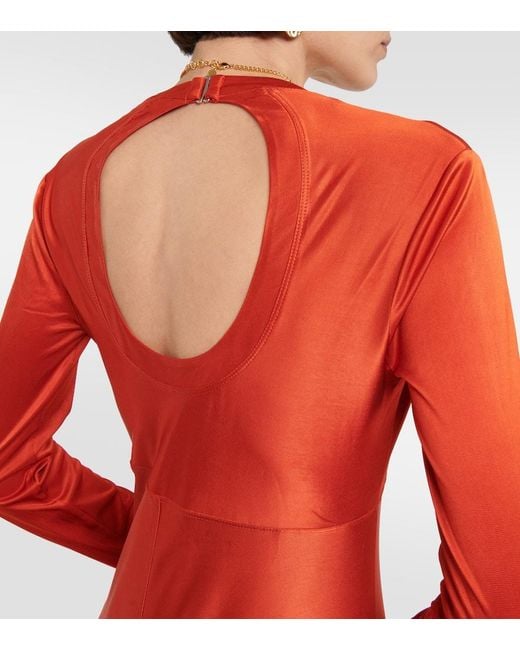 Rabanne Red Ruffled Satin Maxi Dress