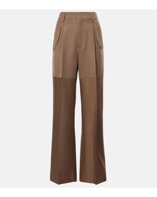 Victoria Beckham Brown Paneled Wool Wide-Leg Pants