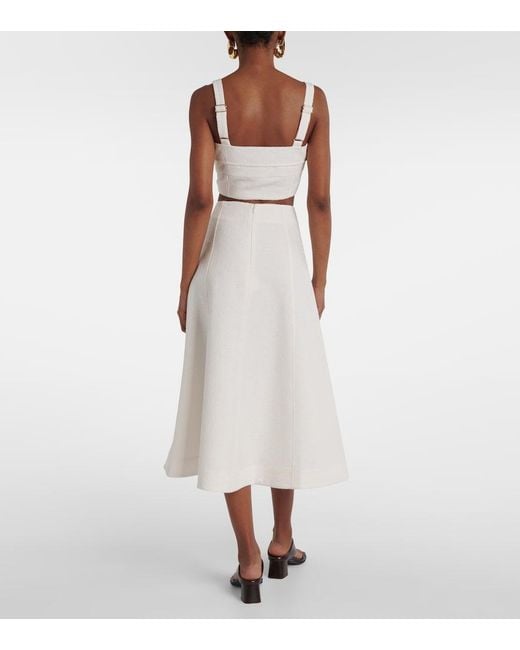 Veronica Beard White Fellini Floral Jacquard Midi Skirt
