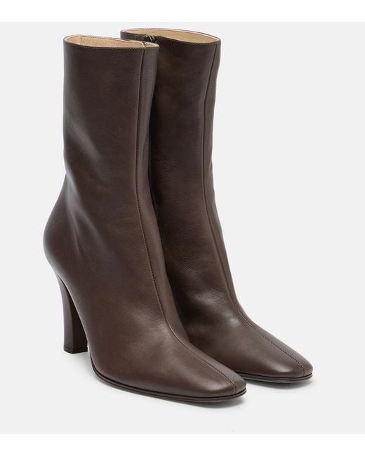 The Row Brown Mona Leather Ankle Boots