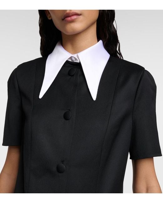 Prada Black Contrasting-Collar Button-Down Minidress