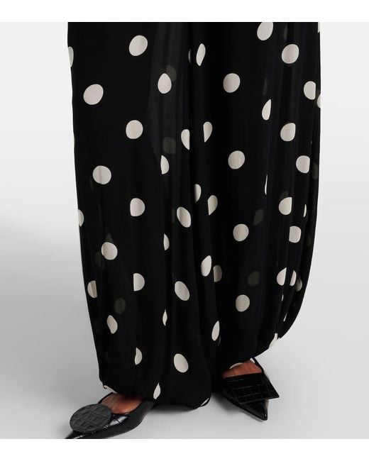 Adriana Degreas Black Solid Peplum Polka-Dot Balloon Pants