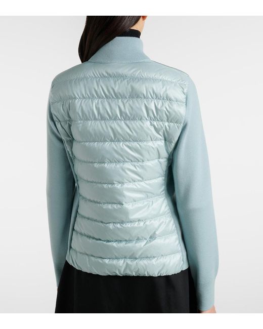 Moncler Blue Down-Paneled Virgin Wool Cardigan