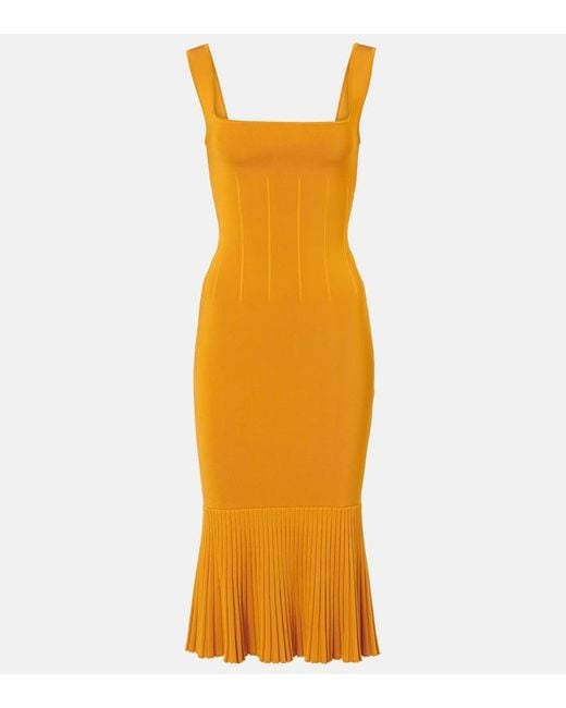 Galvan Yellow Atalanta Knitted Midi Dress