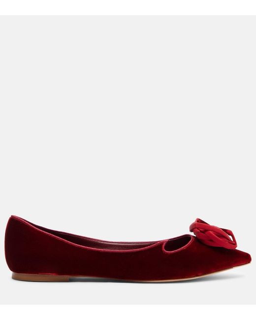 Roger Vivier Red Rose Vivier Velvet Ballet Flats