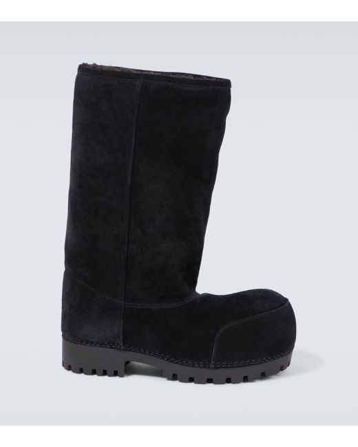 Balenciaga Black Alaska Fur High Suede Boots for men