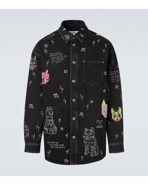 Loewe Black X Louis Wain Embroidered Denim Overshirt for men
