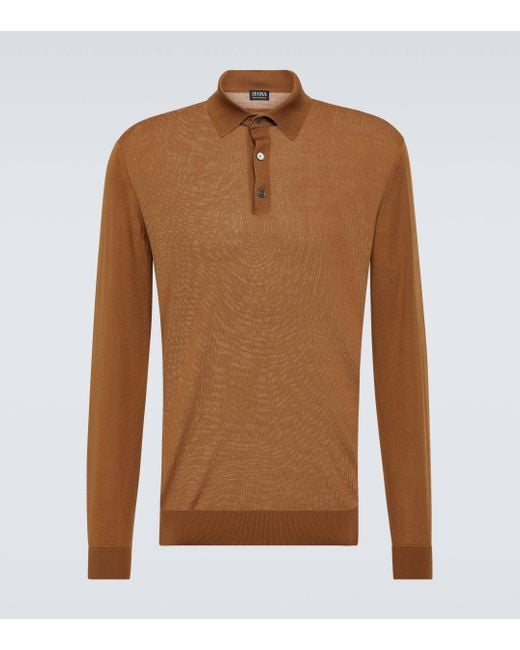 Zegna Brown Wool Polo Sweater for men