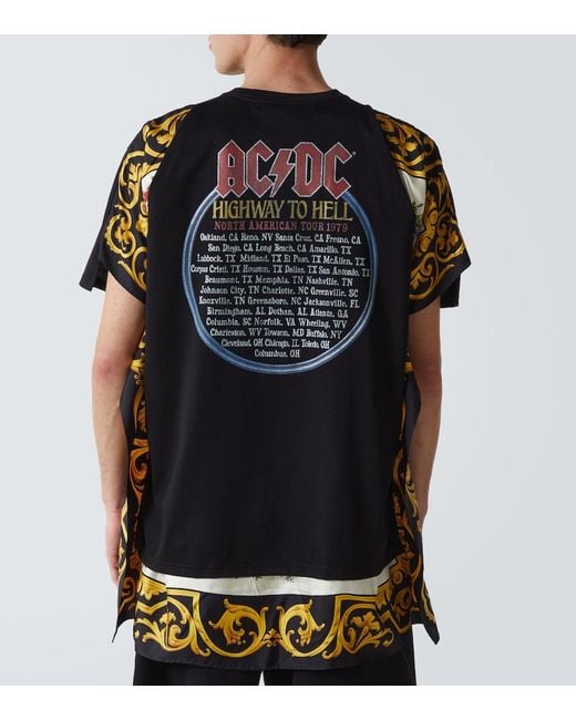 Junya Watanabe Black Ac/Dc Printed Caped Cotton Jersey T-Shirt for men