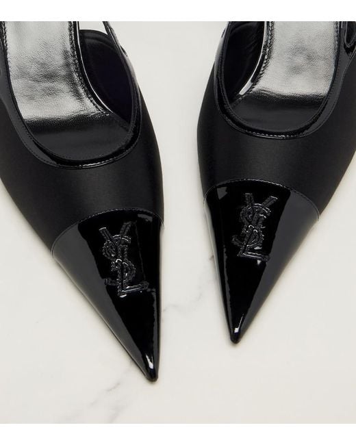 Saint Laurent Black Renee Satin And Leather Slingback Pumps