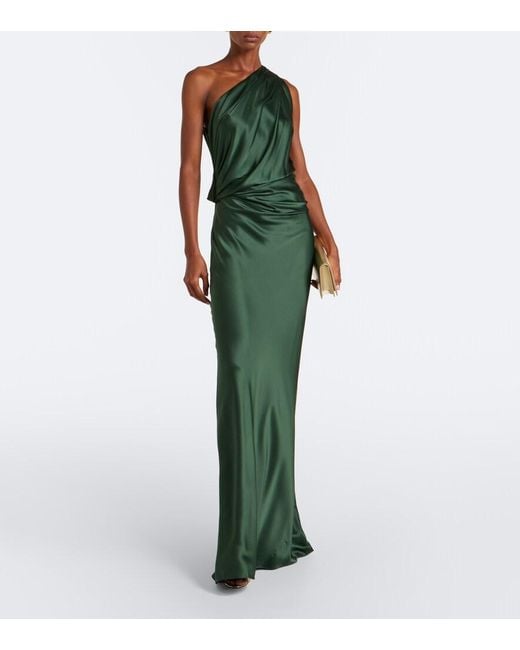 The Sei Green Draped One-Shoulder Silk Satin Gown