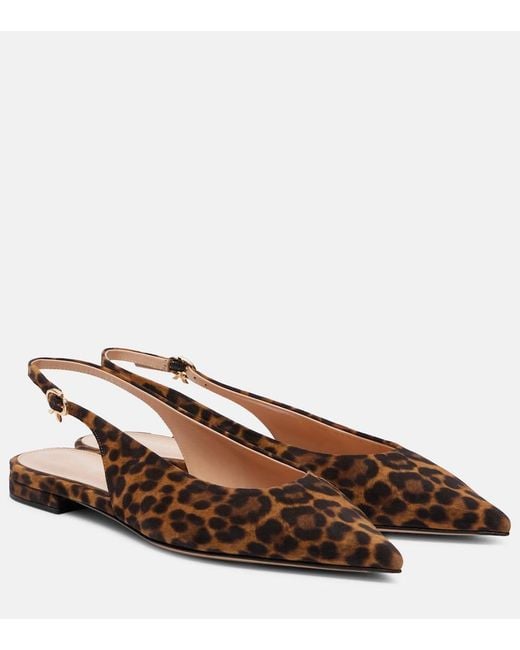 Gianvito Rossi Brown Robbie Leopard-Print Suede Slingback Flats