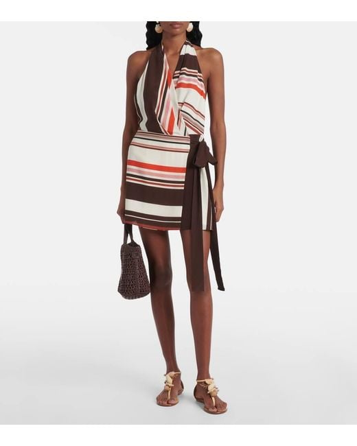 Sir Red Thistle Striped Silk Satin Minidress