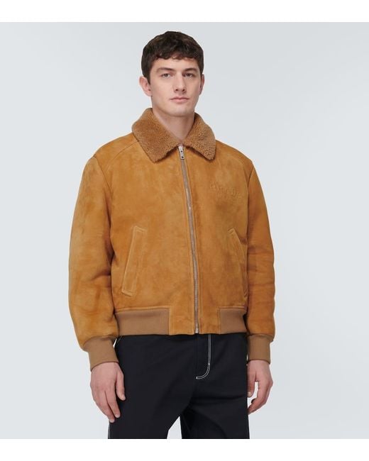 Prada Brown Shearling-Trimmed Suede Bomber Jacket