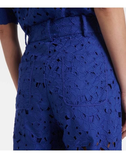 Rebecca Vallance Blue Zaffre Broderie Anglaise Cotton Flared Pants