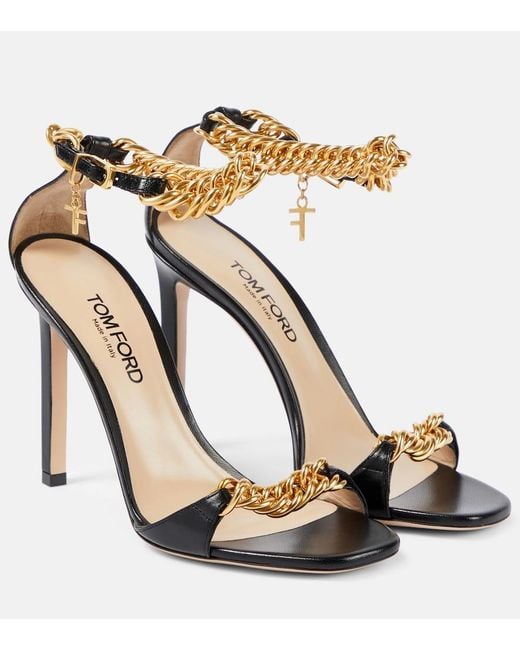Tom Ford Metallic Zenith 105 Chain-Detail Leather Sandals