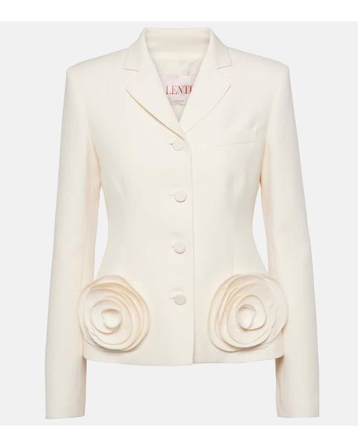 Valentino White Crepe Couture Floral-applique Blazer
