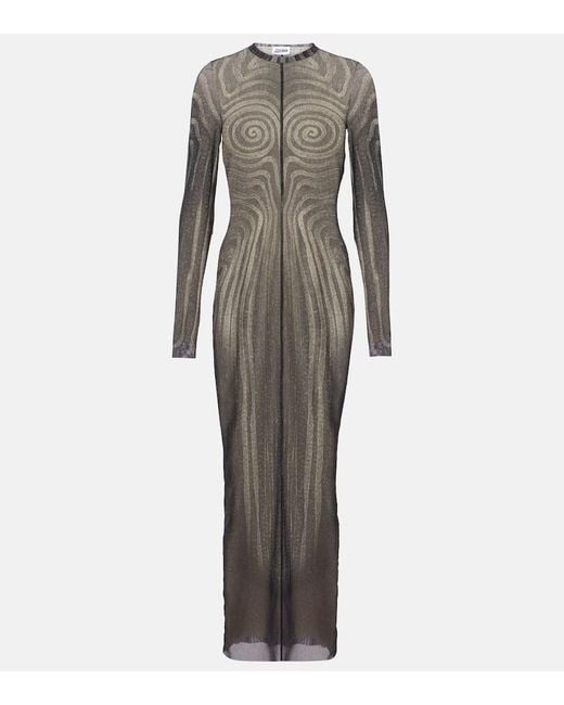 Jean Paul Gaultier Gray Bedrucktes Maxikleid Spiral Aus Mesh
