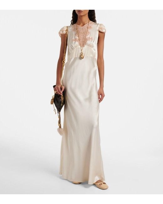 Chloé White Lace-Trimmed Silk Satin Maxi Dress