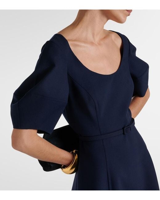 Oscar de la Renta Blue Puff-Sleeve Wool-Blend Midi Dress