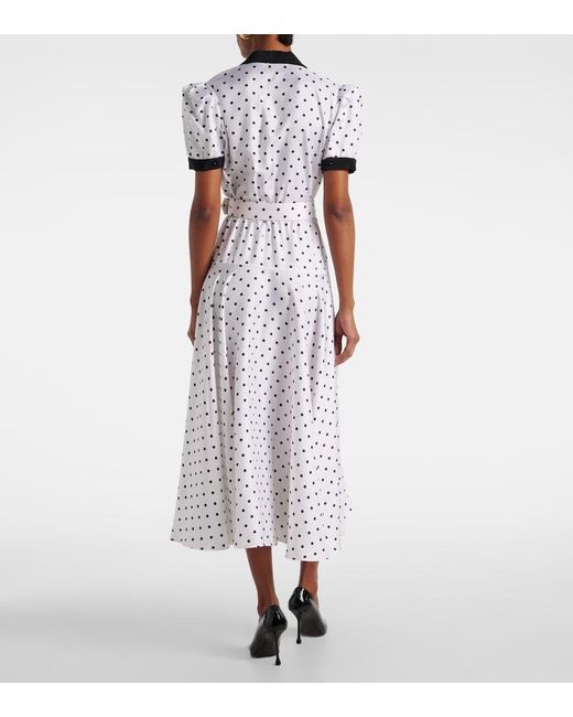 Rodarte White Polka Dot Silk Twill Midi Dress