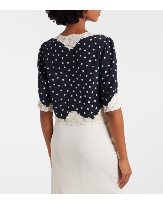 Rixo Blue Ursula Polka-Dot Crepe De Chine Top