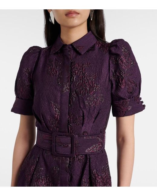 Rebecca Vallance Purple Afina Belted Floral Brocade Gown