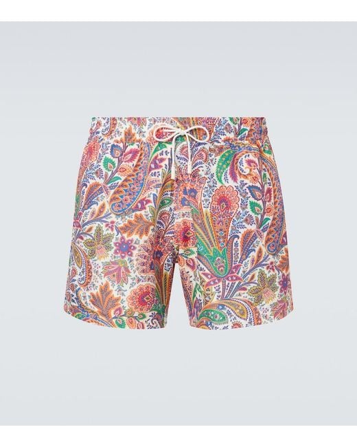 Etro White Paisley Swim Trunks for men