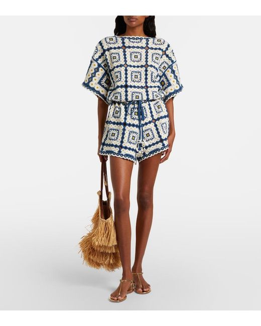 ALÉMAIS Blue Dolly Crochet Cotton Romper