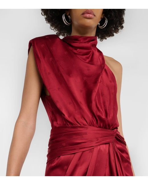 Vestido midi asimetrico de seda en jacquard Johanna Ortiz de color Red