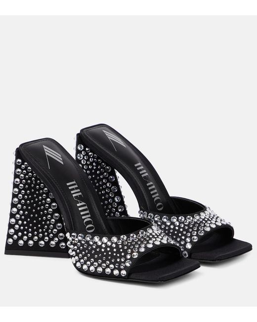 The Attico Black Devon Embellished Satin Mules
