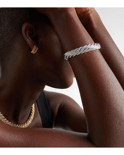 David Yurman Metallic Armreif Sculpted Cable Flex Aus 18Kt Weissgold Mit Diamanten