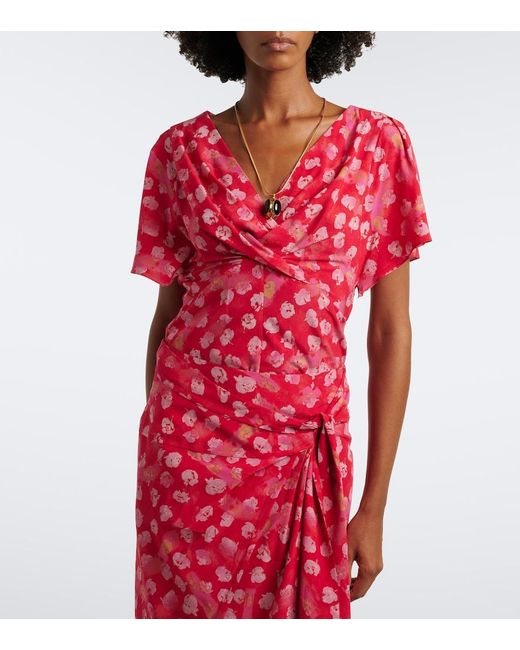 Isabel Marant Red Faljane Floral Silk-Blend Top
