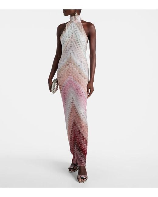 Missoni White Zig Zag Halterneck Maxi Dress