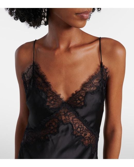 Rebecca Vallance Black Tamera Lace-Trimmed Satin Slip Dress