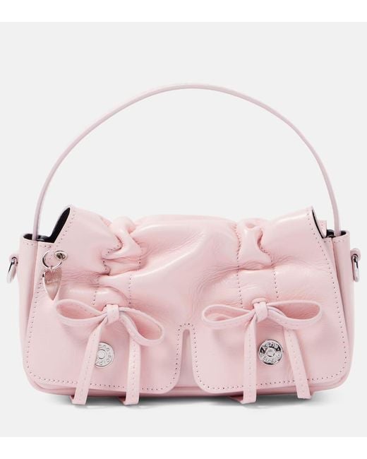 Acne Pink Schultertasche Multipocket Micro Aus Leder