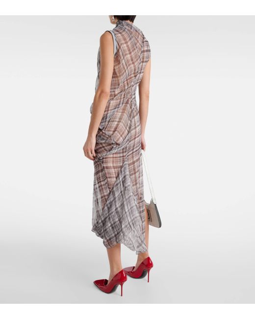 Acne Gray Dsaam Checked Draped Silk Midi Dress