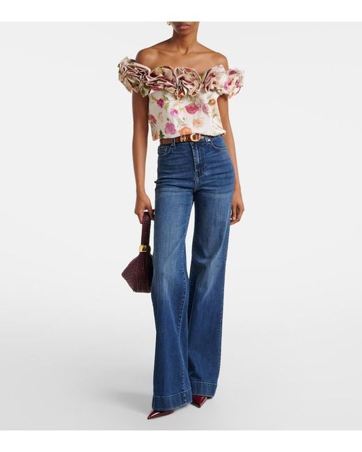 Carolina Herrera White Floral-Applique Off-Shoulder Cotton-Blend Top