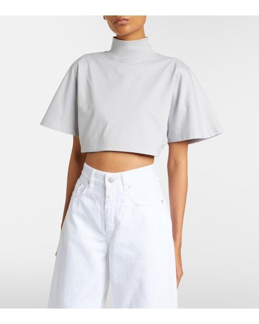 Alaïa White Cropped Cotton Jersey T-Shirt