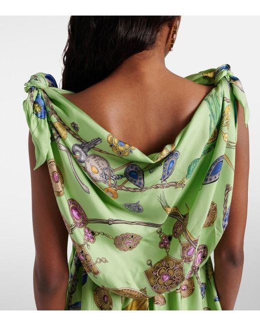 Versace Green Printed Silk Twill Minidress