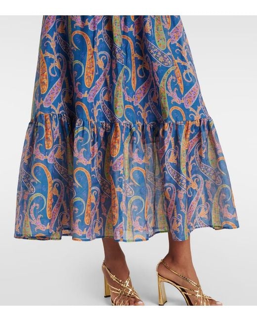 Etro Blue Paisley Cotton And Silk Maxi Skirt