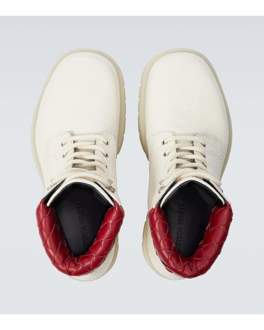 Bottega Veneta White Haddock Intrecciato Leather Lace-Up Boots for men