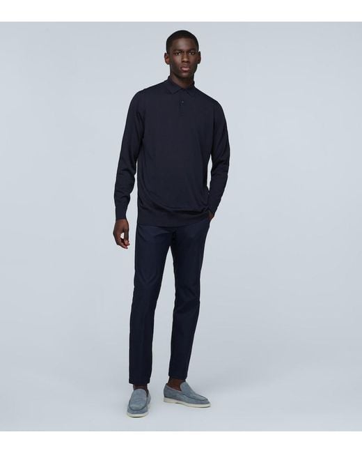 Loro Piana Blue Ml Long-Sleeved Wool Polo Shirt for men