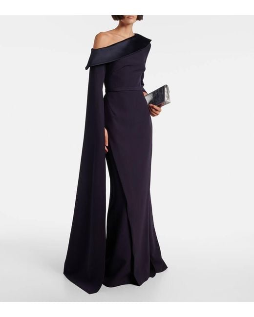 Safiyaa Blue Rinoa Caped Crepe Gown