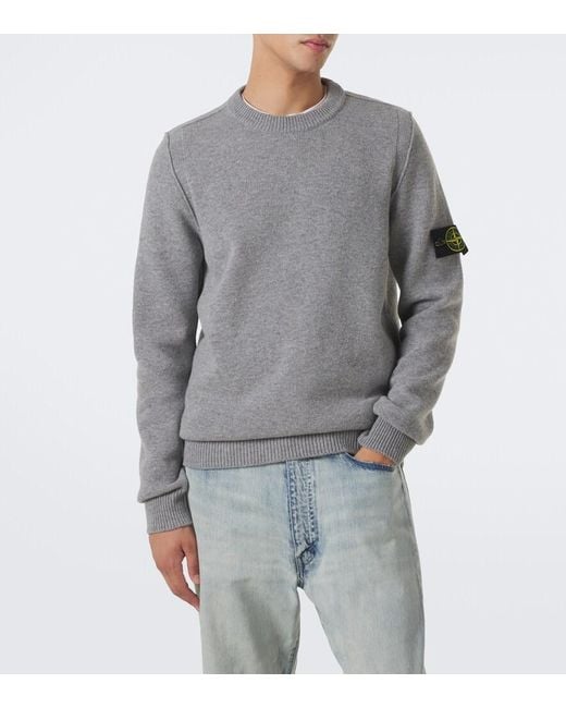 Stone Island Gray Compass Badge Wool-Blend Sweater for men